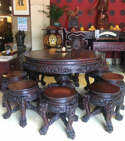 家宝红木【广韵】瑞喆圆枱雕花（实拍图）