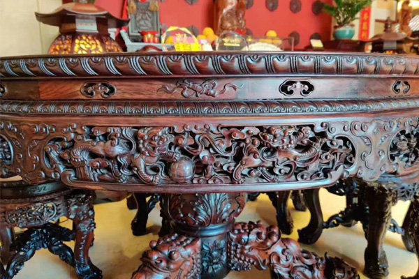家宝红木【广韵】瑞喆圆枱雕花（实拍图）